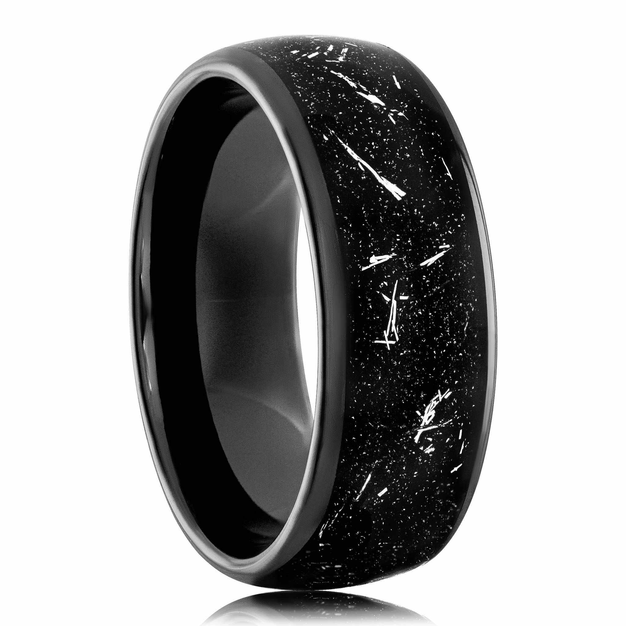 Meteorite Ring – Black Eclipse Tungsten Carbide Band for Men &amp; Women