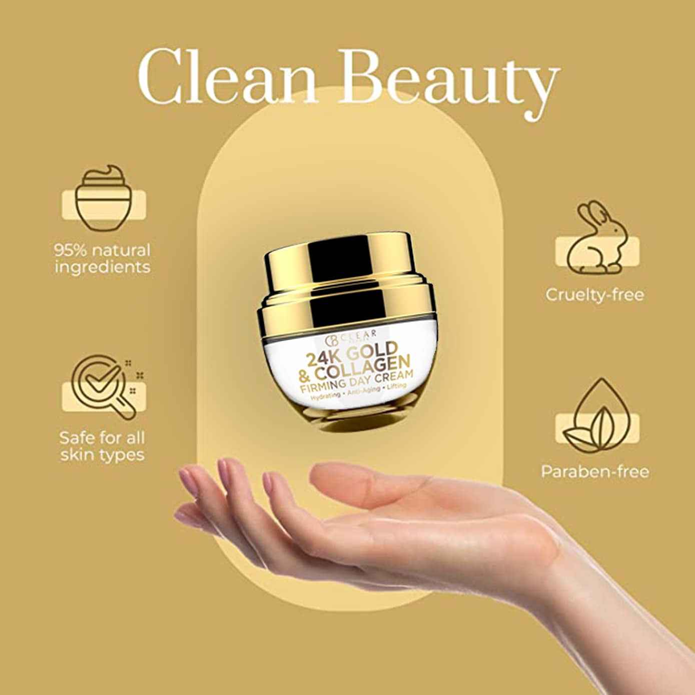 24K Gold &amp; Collagen Daily Face Moisturizer - Dermatologist Tested, Reduces Fine Lines, Anti-Aging, Clean Beauty, Cruelty-Free Korean Skincare, All Skin Types - 1.69 Oz