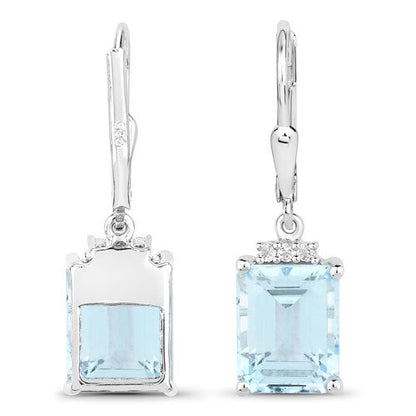 7.91 Carat Genuine Blue Topaz and White Topaz .925 Sterling Silver Earrings  DestGlow