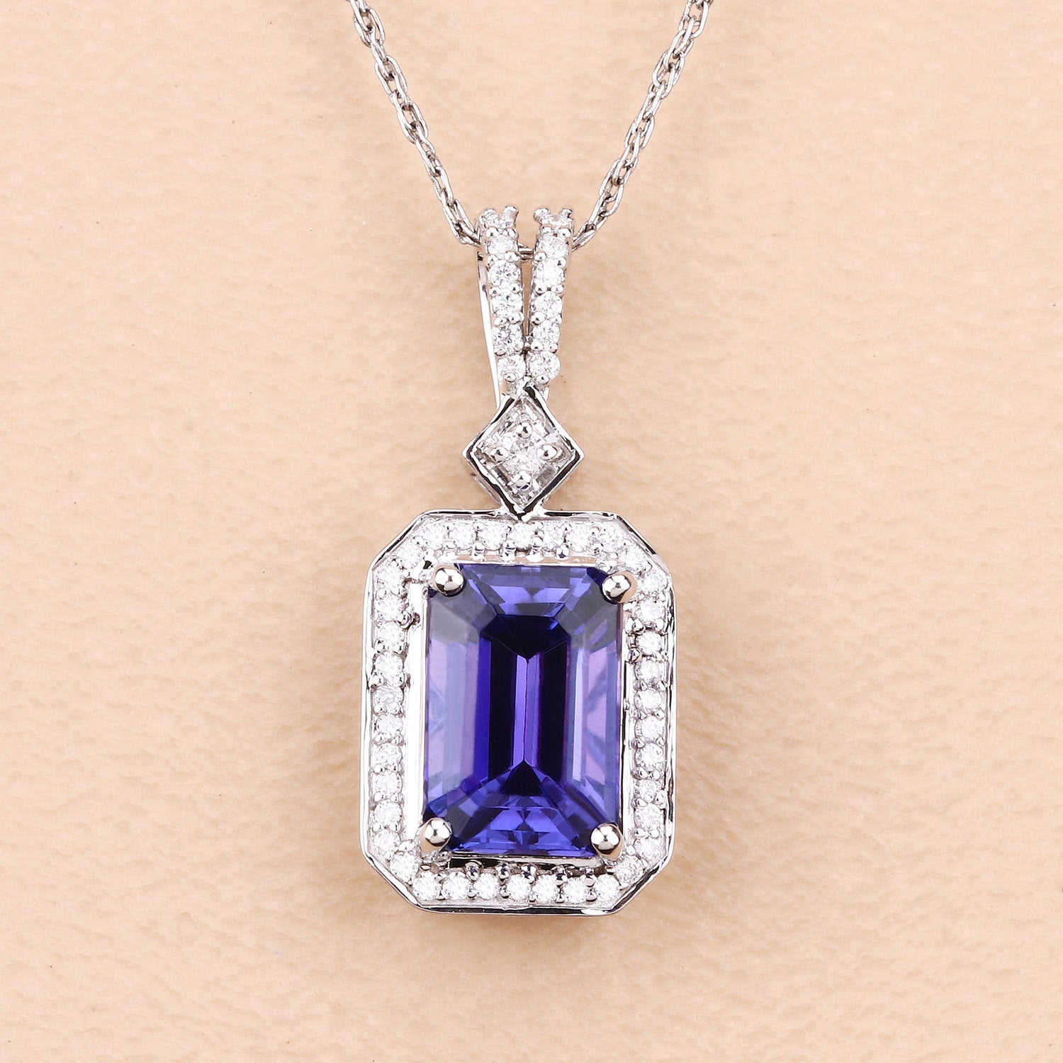 2.56 Carat Genuine Tanzanite and White Diamond 14K White Gold Pendant by Bids.com