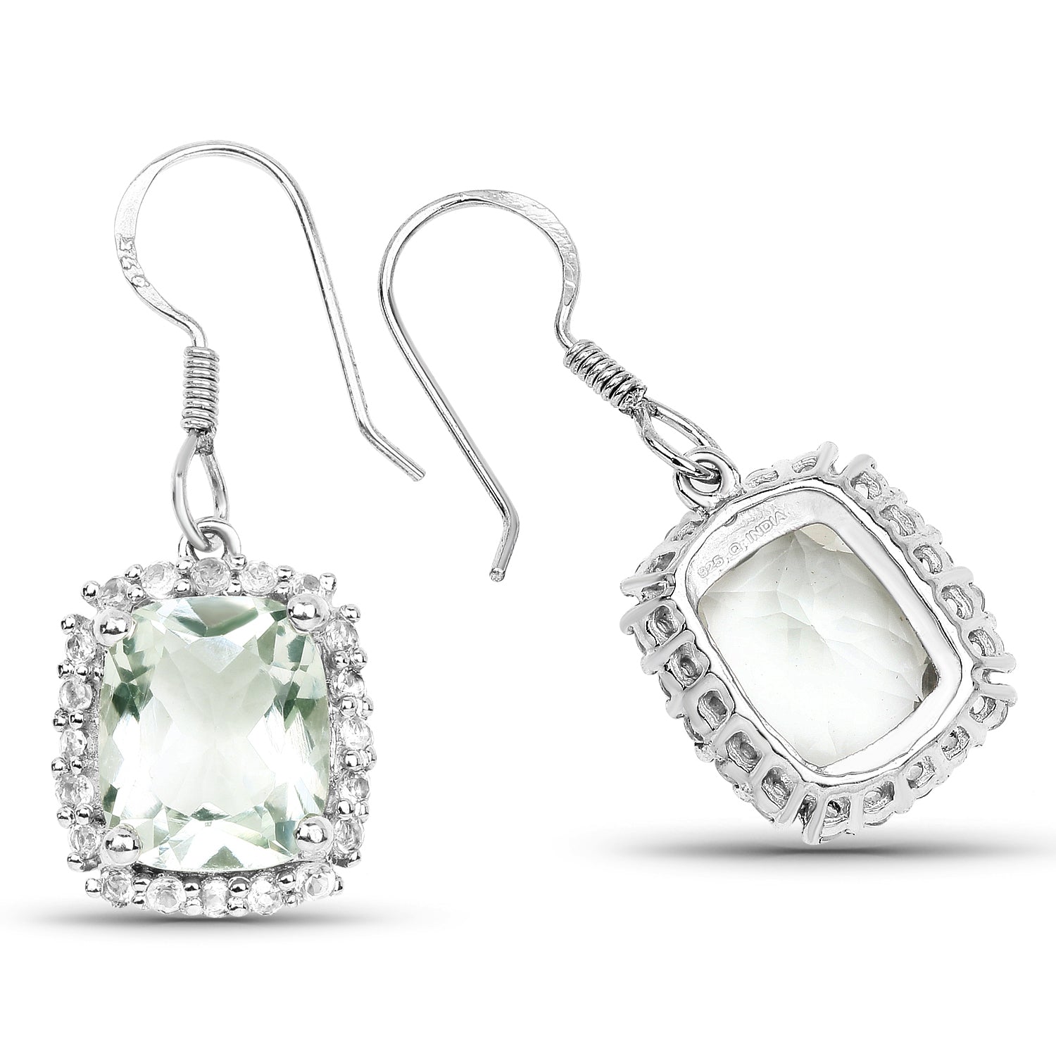 10.48 Carat Genuine Green Amethyst and White Topaz .925 Sterling Silver Earrings  DestGlow
