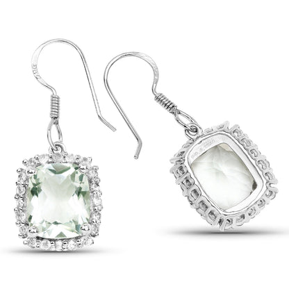 10.48 Carat Genuine Green Amethyst and White Topaz .925 Sterling Silver Earrings  DestGlow