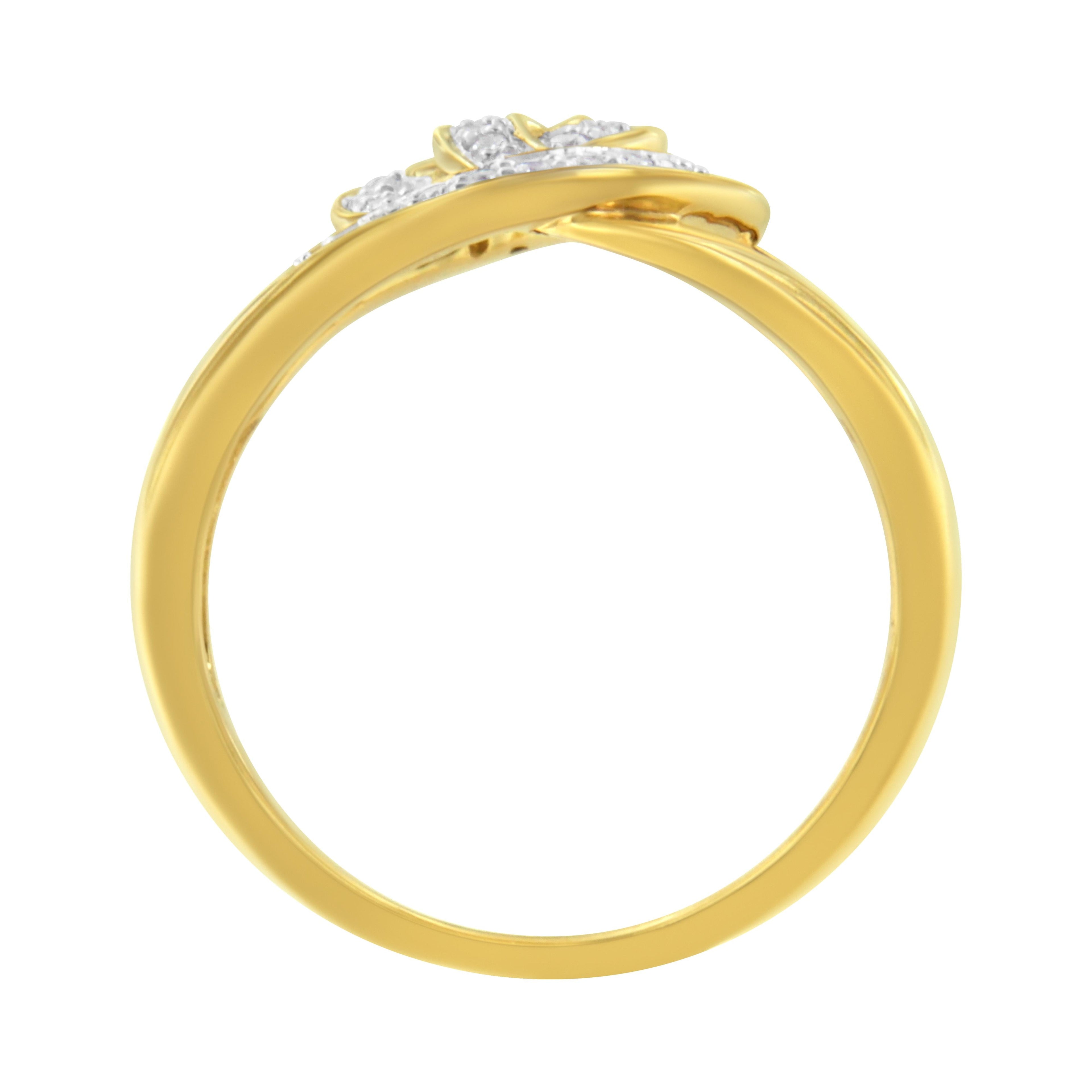 14K Yellow Gold Plated .925 Sterling Silver 1/4 Cttw Diamond Interlocking Loop Open Shank Bypass Ring (I-J Color, I1-I2 Clarity) - Size 7 by Bids.com