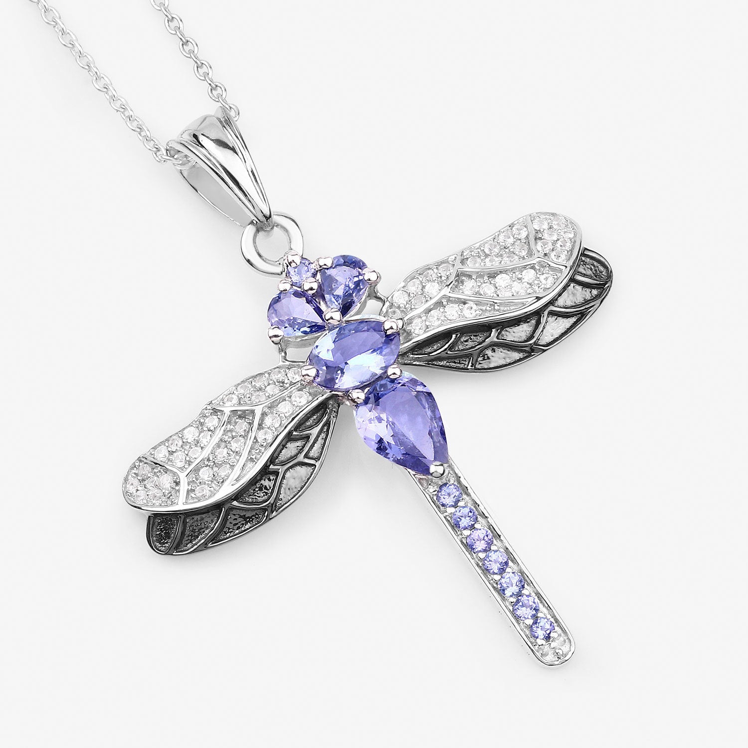 1.99 Carat Genuine Tanzanite and White Zircon .925 Sterling Silver Pendant  DestGlow