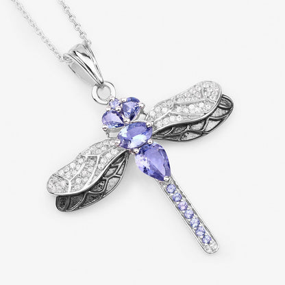 1.99 Carat Genuine Tanzanite and White Zircon .925 Sterling Silver Pendant  DestGlow