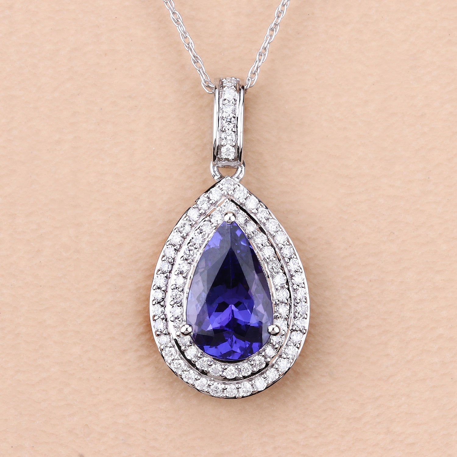 2.56 Carat Genuine Tanzanite and White Diamond 14K White Gold Pendant by Bids.com