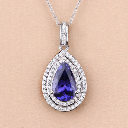 2.56 Carat Genuine Tanzanite and White Diamond 14K White Gold Pendant by Bids.com