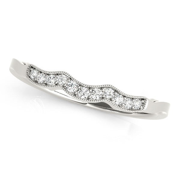14k White Gold Wave Style Milgrained Diamond Wedding Ring (1/20 cttw) by Bids.com