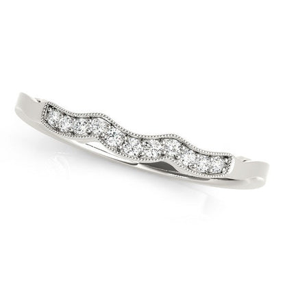 14k White Gold Wave Style Milgrained Diamond Wedding Ring (1/20 cttw) by Bids.com