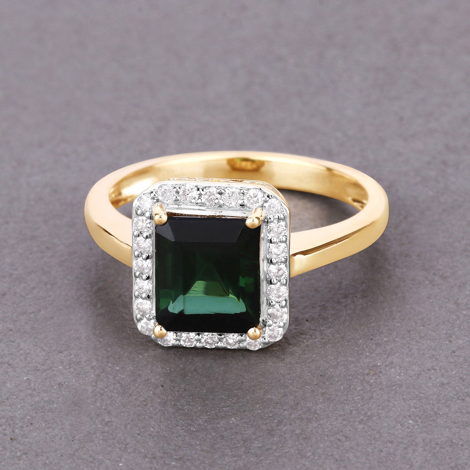3.02 Carat Genuine Green Tourmaline and White Diamond 14K Yellow Gold Ring by Bids.com