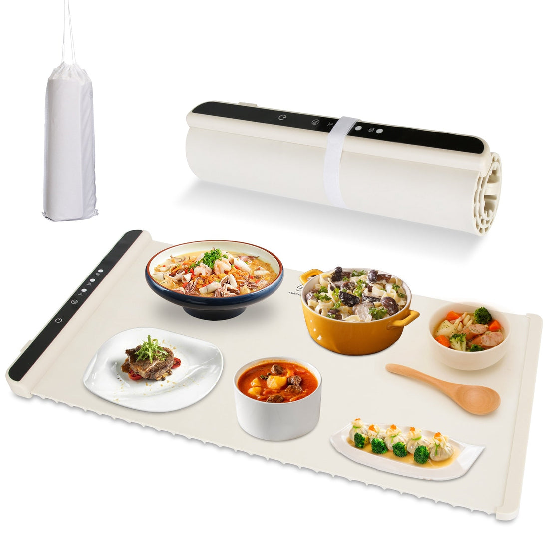 Electric Warming Tray Smart Food Warmer Roll Up Heating Pad With Adjustable Temperature Control 3 Auto Timer Settings for Buffet Party Gathering Resta 