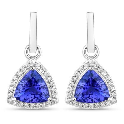 3.86 Carat Genuine Tanzanite and White Diamond 14K White Gold Earrings by Bids.com