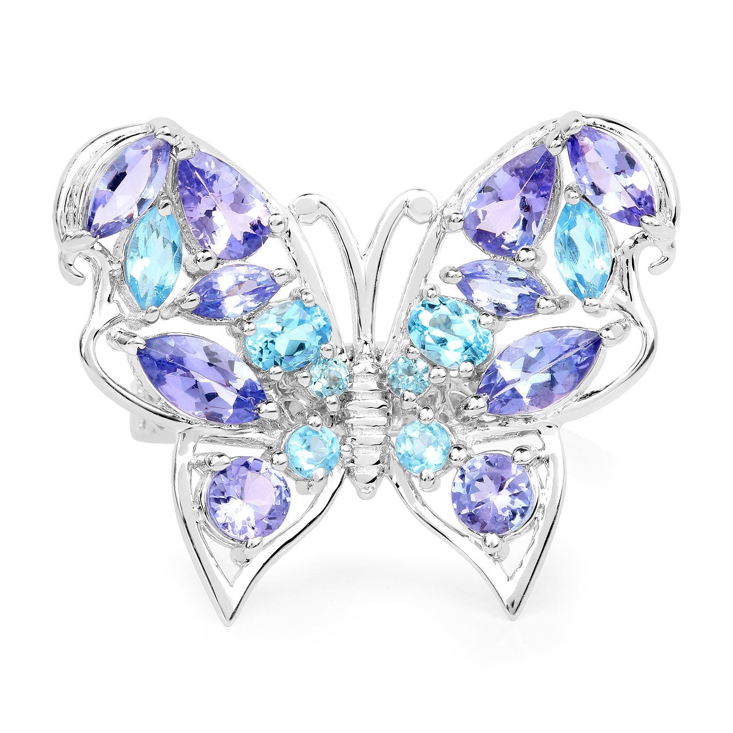 3.60 Carat Genuine Tanzanite and Swiss Blue Topaz .925 Sterling Silver Ring by Bids.com