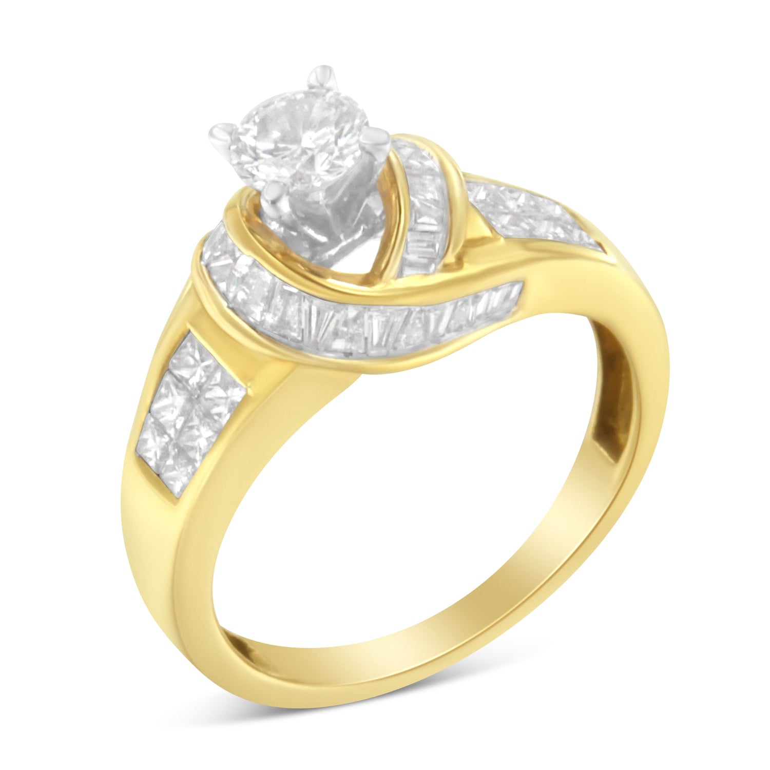 14K Two-Toned Gold Round, Baguette and Princess Cut Diamond Ring (1 1/8 Cttw, H-I Color, SI2-I1 Clarity) - Size 6 by Bids.com
