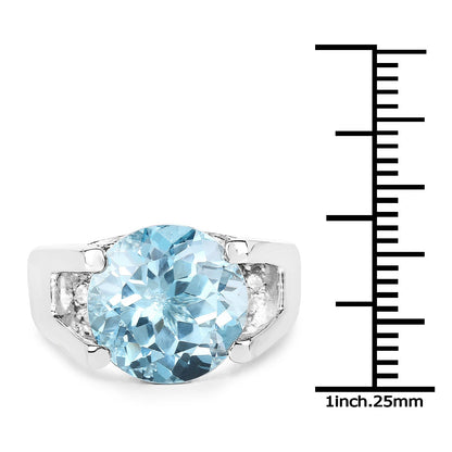 7.21 Carat Genuine Blue Topaz and White Cubic Zirconia .925 Sterling Silver Ring by Bids.com