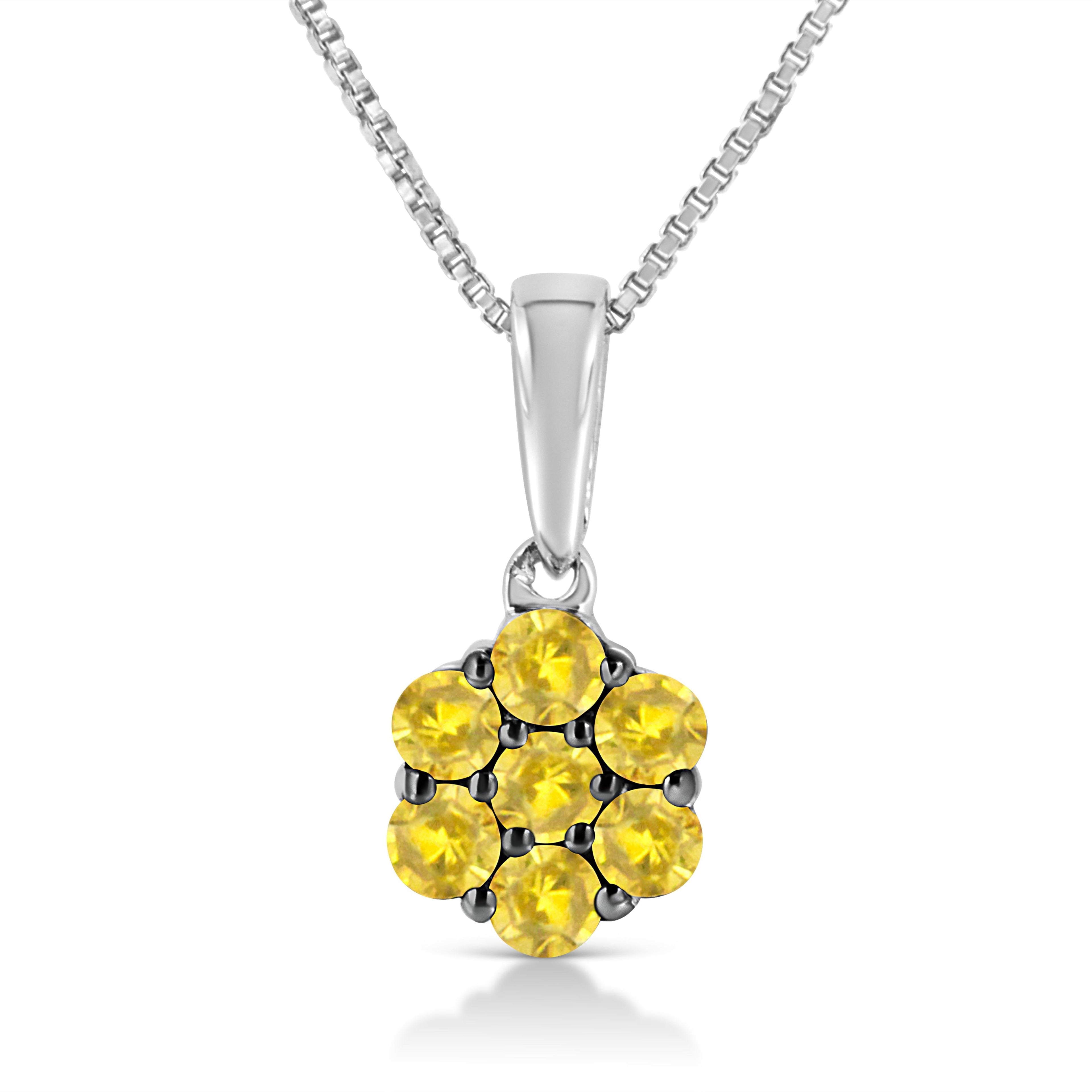 .925 Sterling Silver 1/2 Cttw Prong Set Treated Green Diamond Floral Cluster 18" Pendant Necklace (Green Color, I1-I2 Clarity) by Bids.com