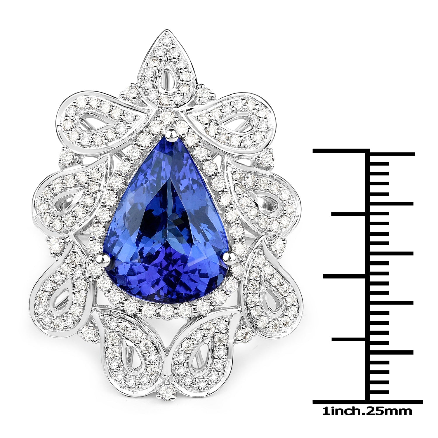11.68 Carat Genuine Tanzanite and White Diamond 18K White Gold Ring by Bids.com