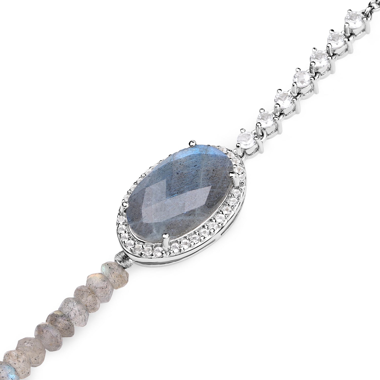 17.49 Carat Genuine Labradorite and White Topaz .925 Sterling Silver Bracelet  DestGlow