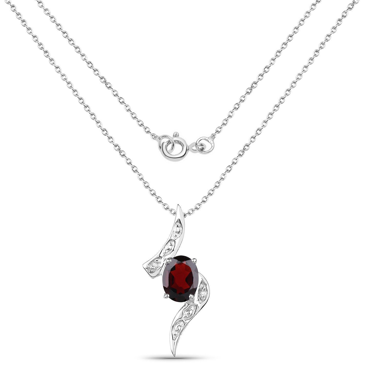 2.02 Carat Genuine Garnet and White Diamond .925 Sterling Silver Pendant  DestGlow