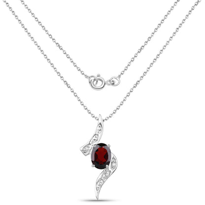 2.02 Carat Genuine Garnet and White Diamond .925 Sterling Silver Pendant  DestGlow