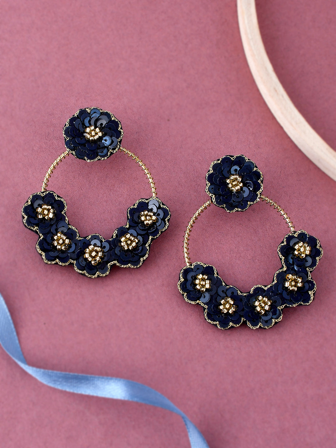 Shoshaa Black Floral Drop Earrings
