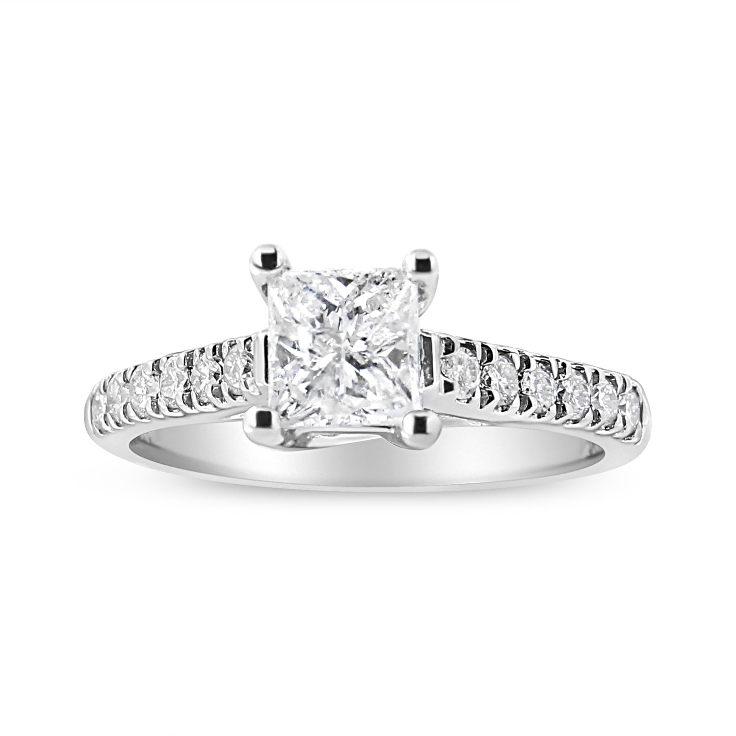 14K White Gold 1 1/5 Cttw 4-Prong Set Princess Diamond Classic Engagement Ring (I1-I2 Color, H-I Clarity) Ring Size 7 by Bids.com