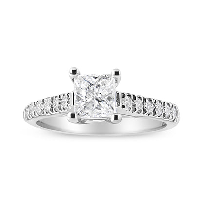 14K White Gold 1 1/5 Cttw 4-Prong Set Princess Diamond Classic Engagement Ring (I1-I2 Color, H-I Clarity) Ring Size 7 by Bids.com