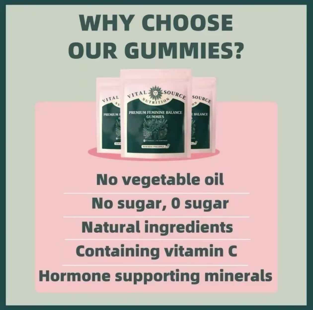 Vital Source Nutrition - Premium Feminine Balance Gummies - for Women’s Health &amp; Wellness - Immune Support - Vegan, Gluten-Free &amp; Halal - Hawaiian Pineapple - 60 Gummies - 30 Servings