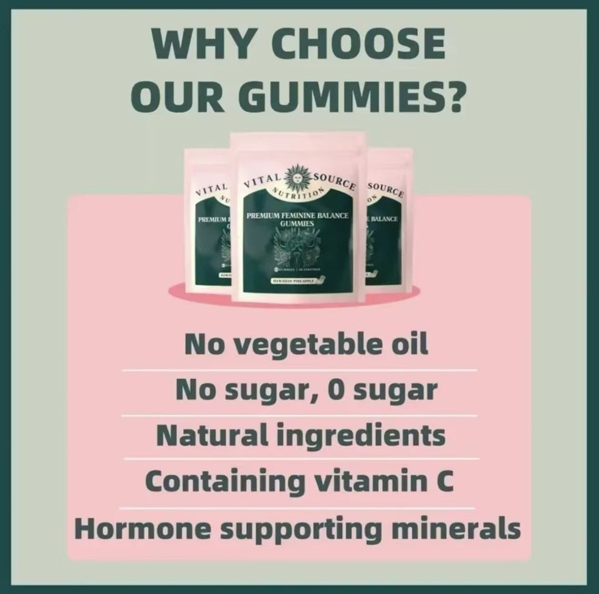 Vital Source Nutrition - Premium Feminine Balance Gummies - for Women’s Health &amp; Wellness - Immune Support - Vegan, Gluten-Free &amp; Halal - Hawaiian Pineapple - 60 Gummies - 30 Servings  DestGlow