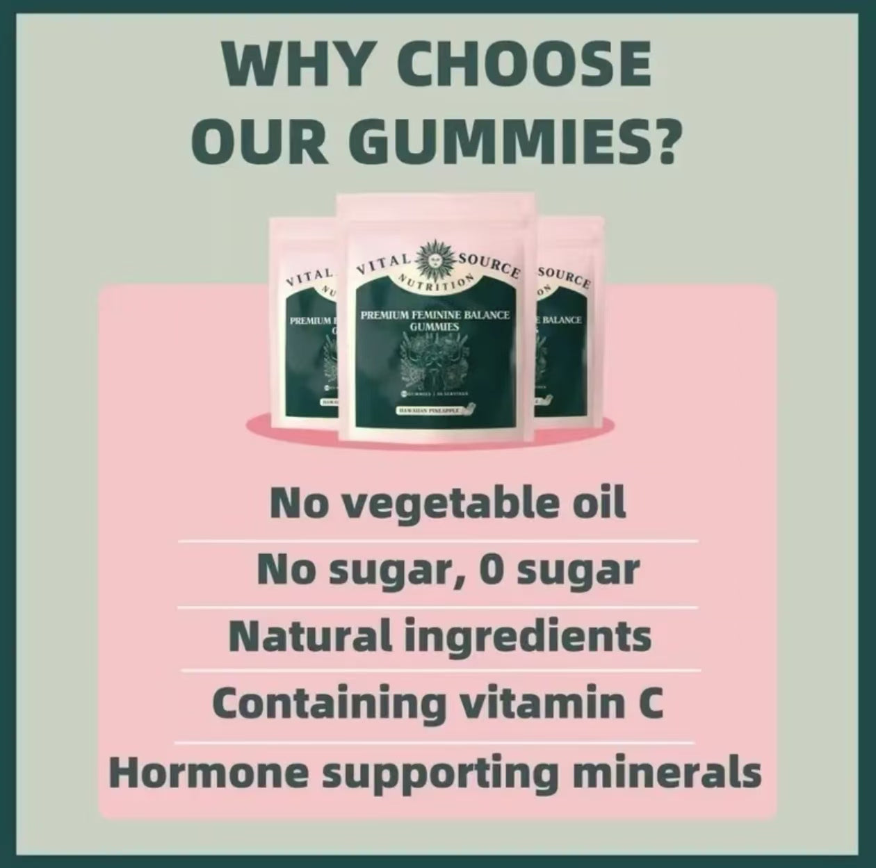 Vital Source Nutrition - Premium Feminine Balance Gummies - for Women’s Health &amp; Wellness - Immune Support - Vegan, Gluten-Free &amp; Halal - Hawaiian Pineapple - 60 Gummies - 30 Servings  DestGlow