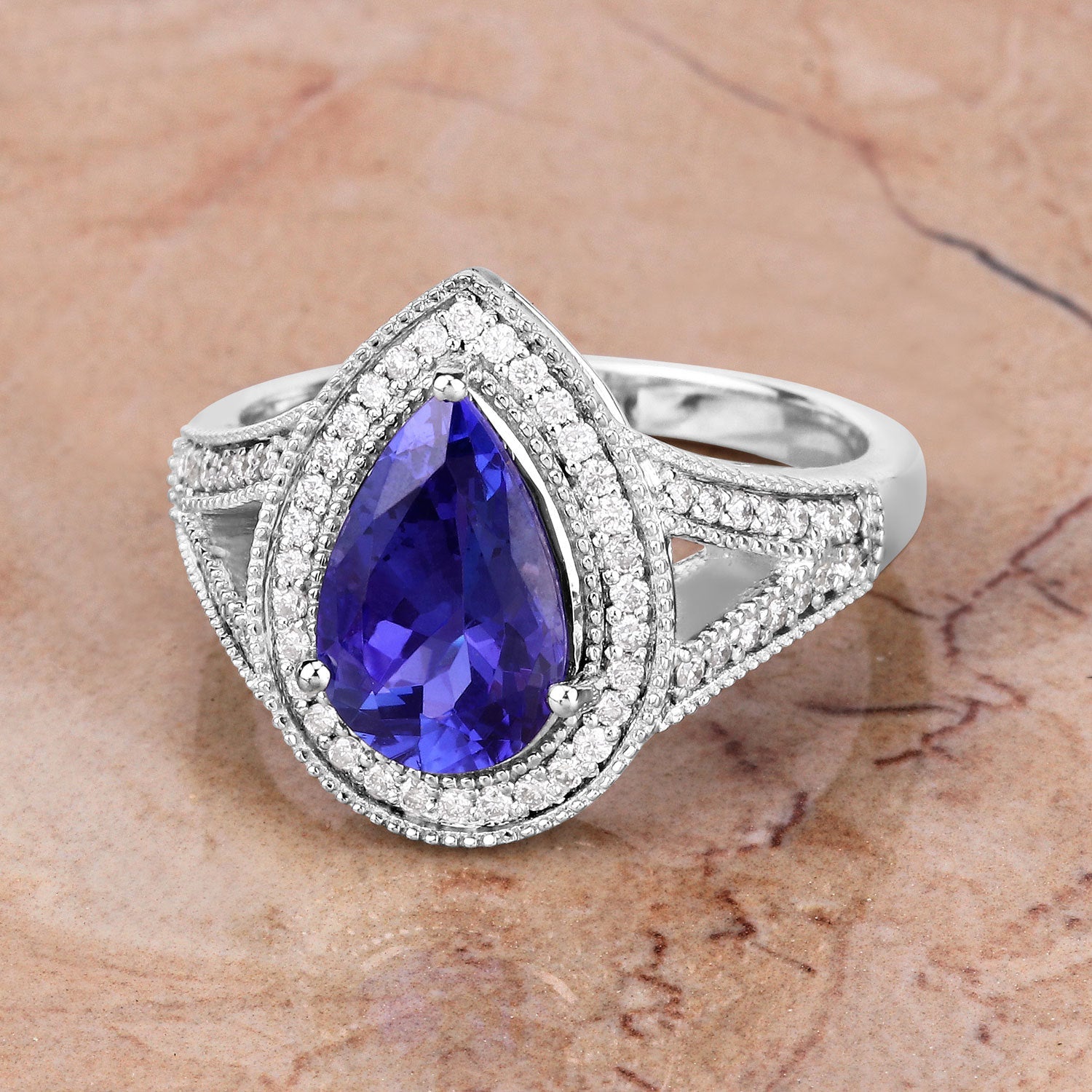 2.60 Carat Genuine Tanzanite and White Diamond 14K White Gold Ring by Bids.com