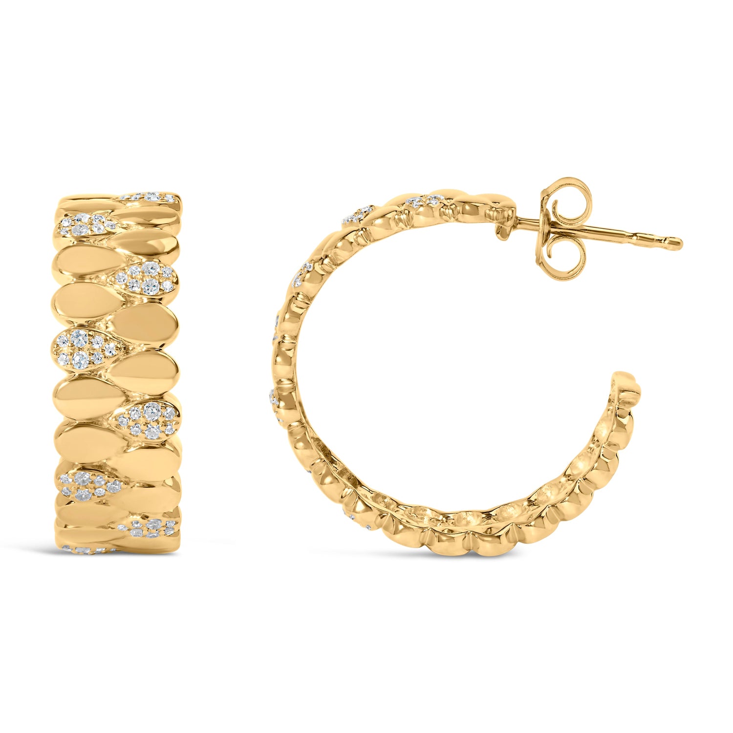 14K Yellow Gold Plated .925 Sterling Silver 3/8 Cttw Diamond Pave Pear Link J Hoop Earrings (H-I Color, I1-I2 Clarity) by Bids.com