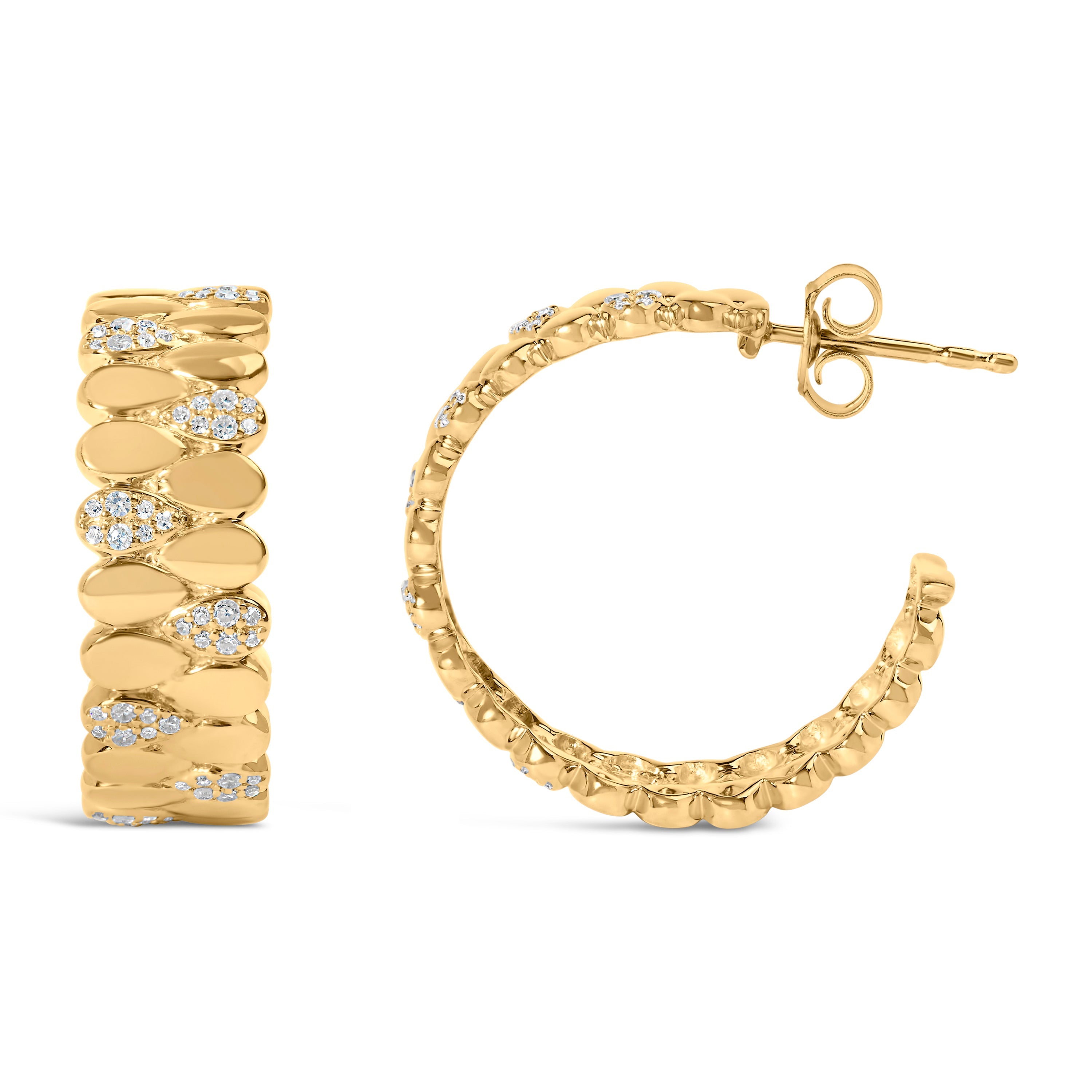 14K Yellow Gold Plated .925 Sterling Silver 3/8 Cttw Diamond Pave Pear Link J Hoop Earrings (H-I Color, I1-I2 Clarity) by Bids.com