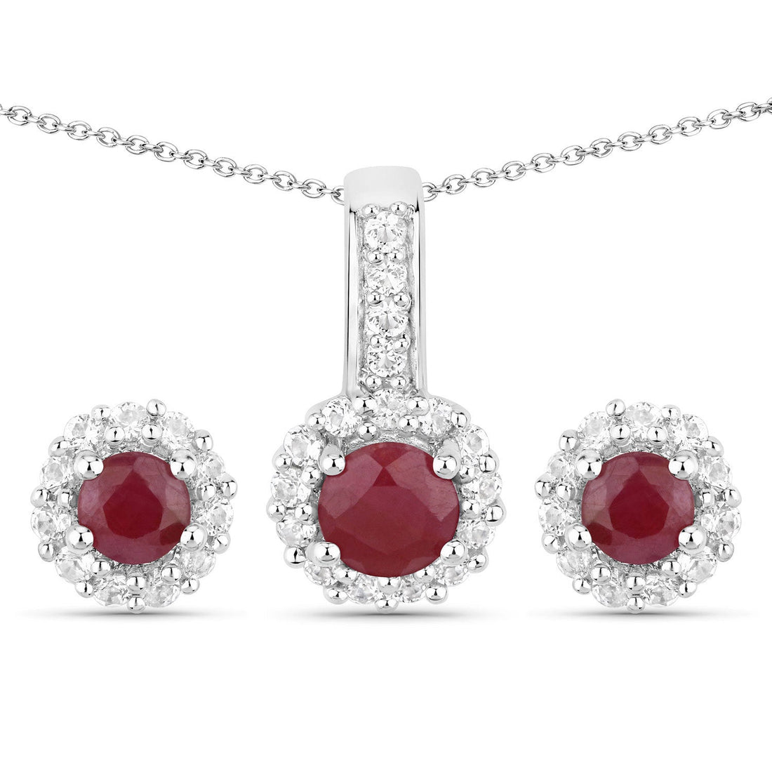 2.17 Carat Genuine Ruby and White Topaz .925 Sterling Silver Jewelry Set by Bids.com