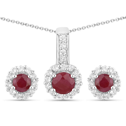 2.17 Carat Genuine Ruby and White Topaz .925 Sterling Silver Jewelry Set by Bids.com