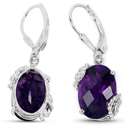10.18 Carat Genuine Amethyst and White Topaz .925 Sterling Silver Earrings by Bids.com