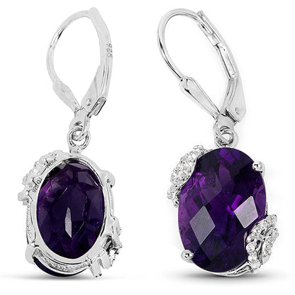 10.18 Carat Genuine Amethyst and White Topaz .925 Sterling Silver Earrings by Bids.com