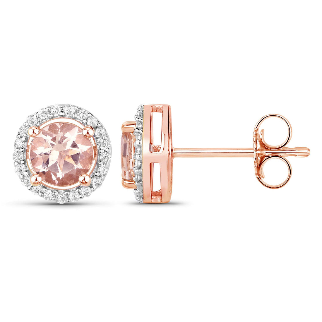 0.93 Carat Genuine Morganite and White Diamond 14K Rose Gold Earrings by Bids.com
