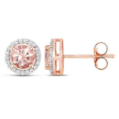 0.93 Carat Genuine Morganite and White Diamond 14K Rose Gold Earrings by Bids.com