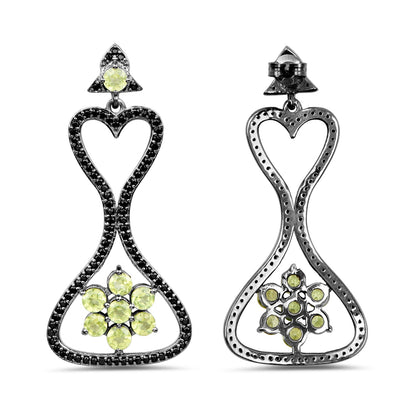 6.93 Carat Genuine Peridot and Black Spinel .925 Sterling Silver Earrings by Bids.com