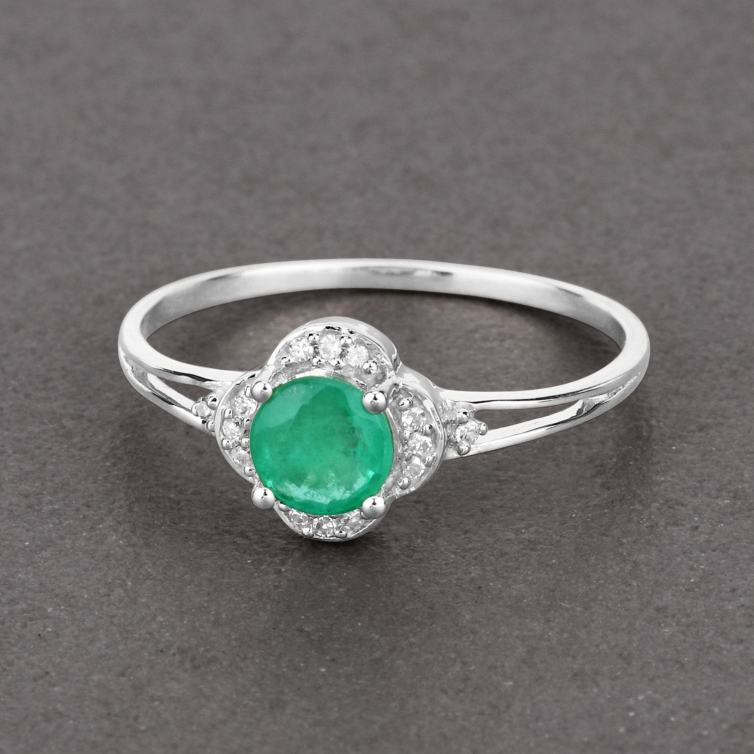 0.46 Carat Genuine Zambian Emerald and White Diamond 14K White Gold Ring  DestGlow