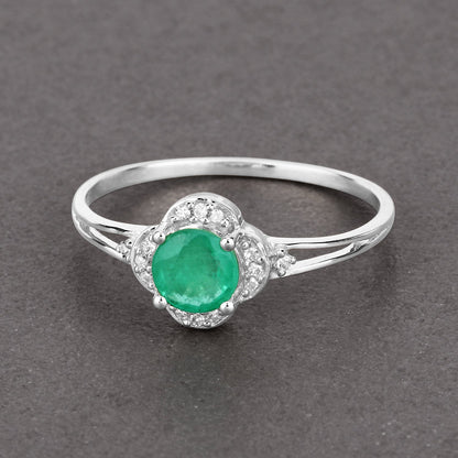 0.46 Carat Genuine Zambian Emerald and White Diamond 14K White Gold Ring  DestGlow