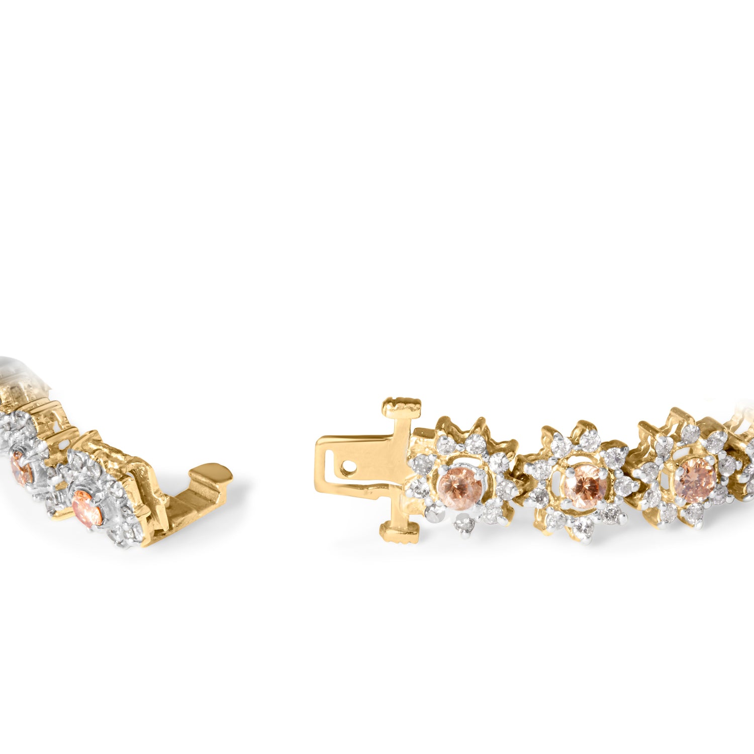 14K Yellow Gold 8.00 Cttw Champagne Diamond Floral Cluster Halo Link Bracelet (H-I Color, I1-I2 Clarity) by Bids.com