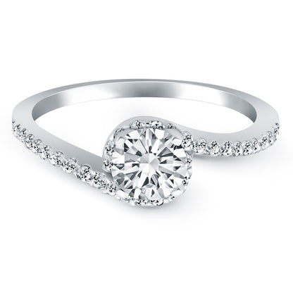 14k White Gold Bypass Swirl Diamond Halo Engagement Ring by Bids.com
