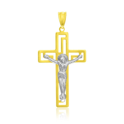 14k Two-Tone Gold Cross with Figure Pendant by Bids.com