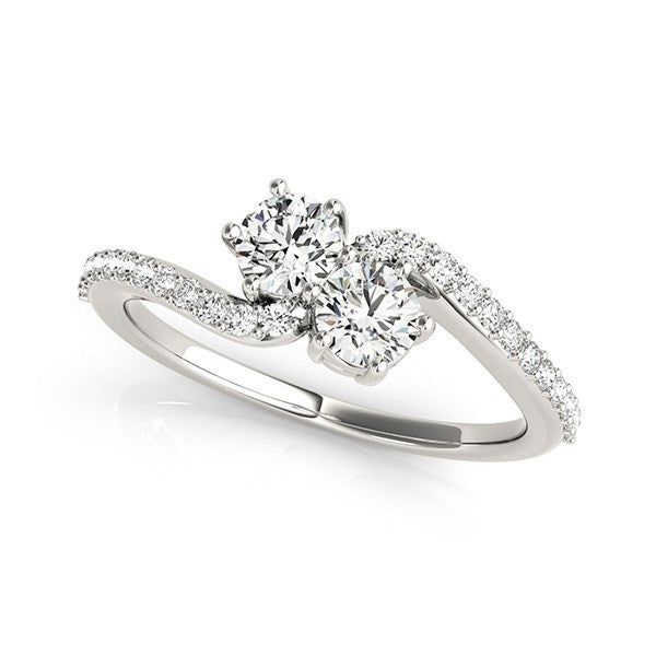 Curved Band Two Stone Diamond Ring in 14k White Gold (3/4 cttw) by Bids.com