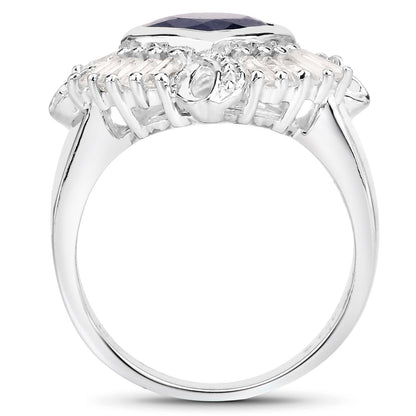 3.06 Carat Glass Filled Sapphire and White Topaz .925 Sterling Silver Ring by Bids.com