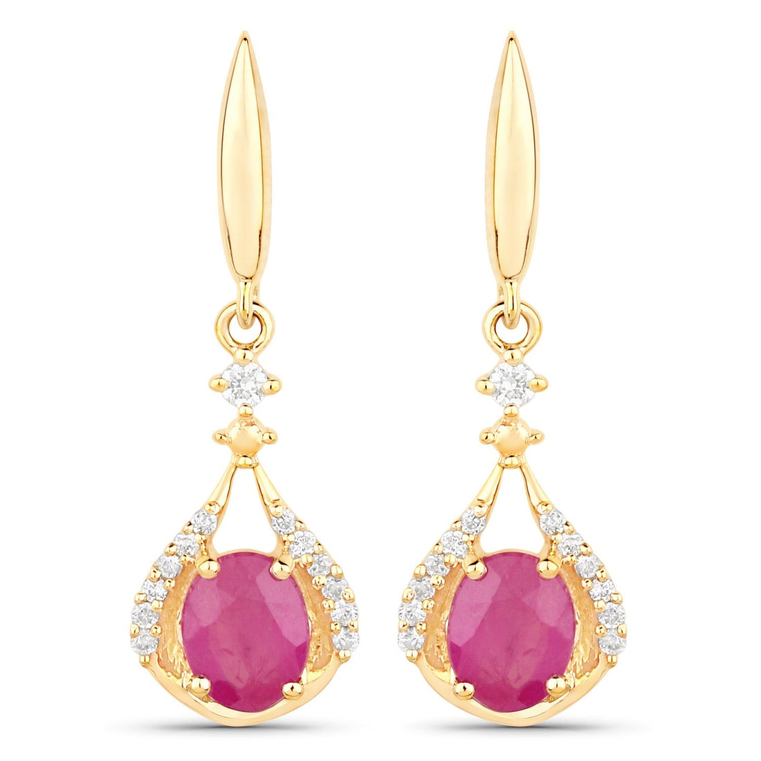 0.70 Carat Genuine Ruby and White Diamond 14K Yellow Gold Earrings  DestGlow