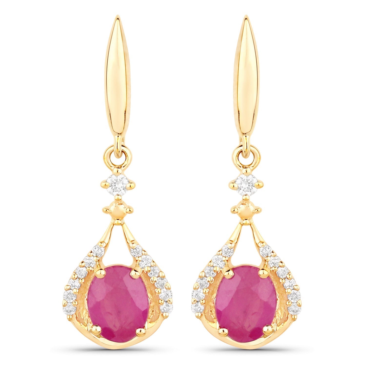 0.70 Carat Genuine Ruby and White Diamond 14K Yellow Gold Earrings  DestGlow