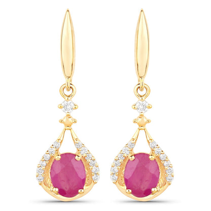 0.70 Carat Genuine Ruby and White Diamond 14K Yellow Gold Earrings  DestGlow